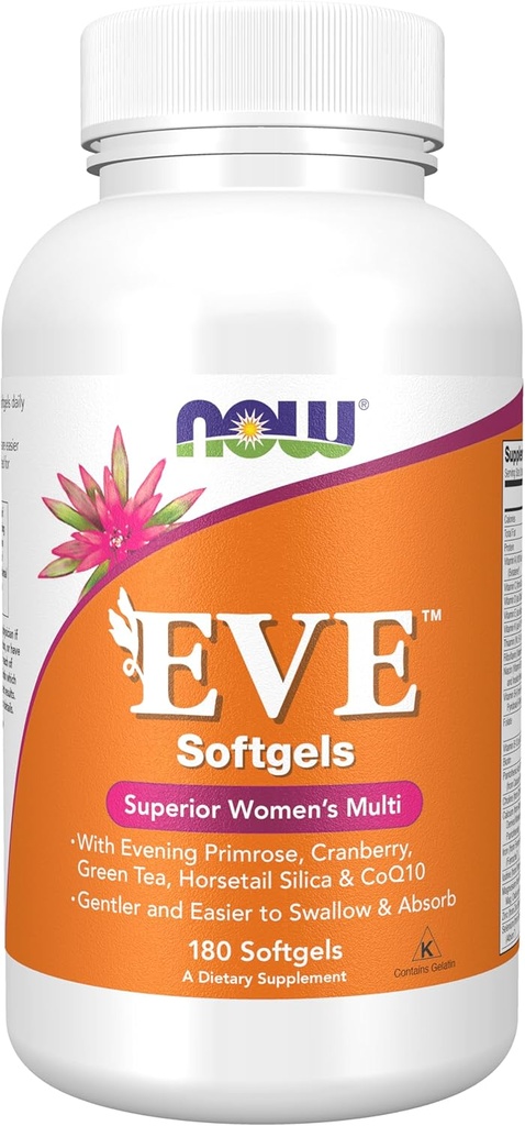 Now Foods Supplements, Eve ™ Women 's Multivitamin med Aften Primrose, Tranebær, grøn te, hestehale Silica & CoQ10, 180 Softgels
