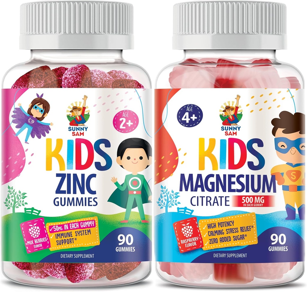 Magnesium Gummier for børn og voksne - 500mg & Zink Gummier for børn og voksne - Zink Chewable Gummy for immunforsvar - Kraftfuld Natural Antioxidant Non- GMO supplement til børn mænd voksne.