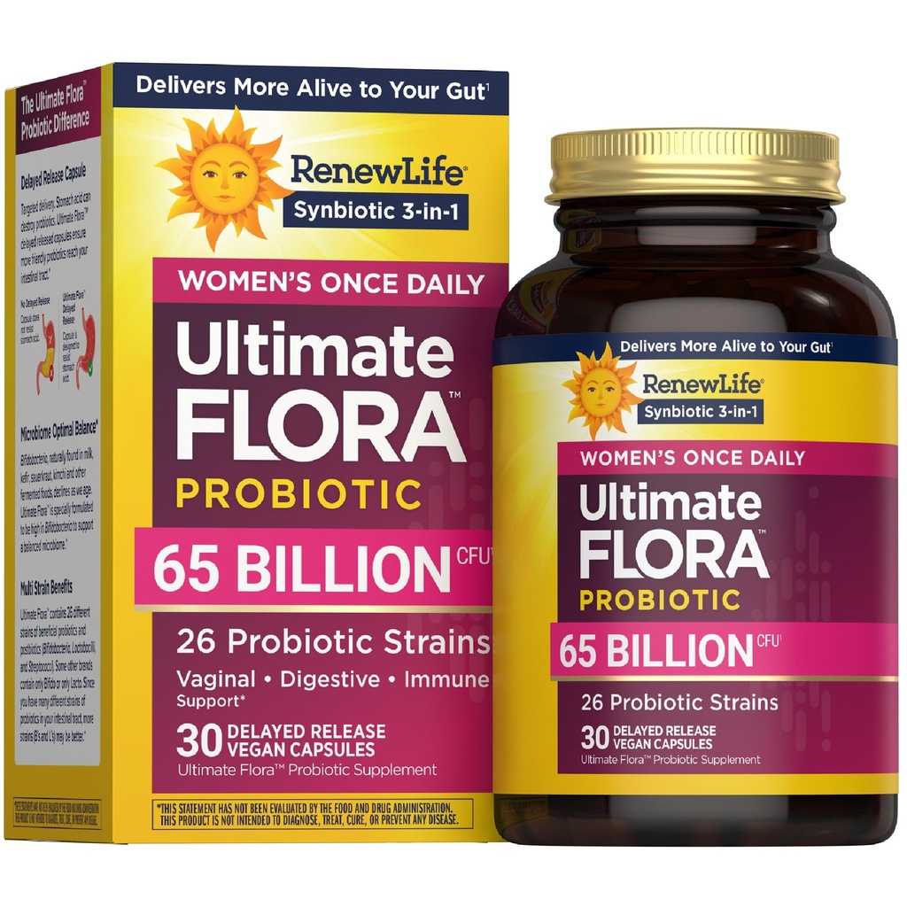 Renew Life Ultimate Flora Probiotika til kvinder 65 Millioner CFU Forsinket Udgivelse Vegan Capsules