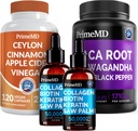 5-in-1 Ceylon Cinnamon (120ct), 4-in-1 Biotin Collagen Keratin Saw Palmetto (2 fl oz - 2 Pack) & 6-in-1 Maca Root Ashwagandha (120ct) Bundle - Energy, Mood, Hår, Skin & immunsupportsupplement