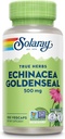 SOLARAY Echinacea Goldenseal - Kraftfuld Blend of Two Herbal Supplements for Wellness Support - 250 mg Ea Echinacea Root og Goldenseal Root - Ikke GMO, Vegan, Gluten Free, 60- Day Garanti, 100 Servere