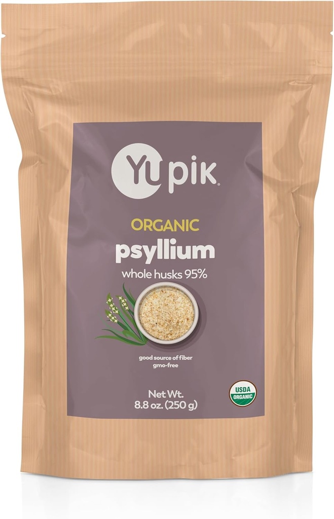 Yupik Organic Hel Husk Psyllium 8.8 Oz (Pack of 6), 95% Renhed, Opløselig Fiber, USDA Certified, Non-GMO, Kosher, Gluten- Free, Sugar- Free & Fat- Free, Unflavored, Plant- Based