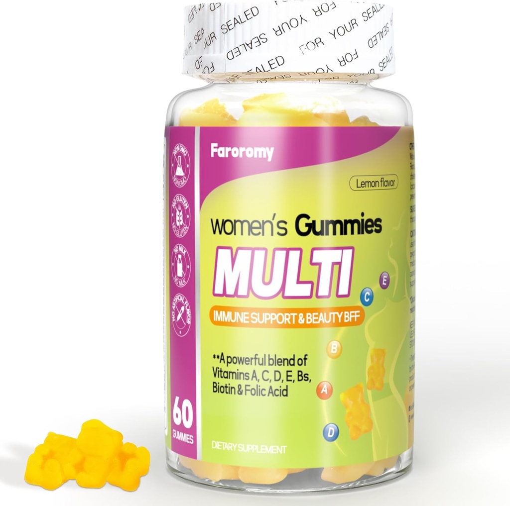 Multivitamin til kvinder Gummies Lemon Flavored Vitamin Daily Multivitamin med Vitamin A, C, D, E, B6 og B12, 30 Day Supply, 60 Greve