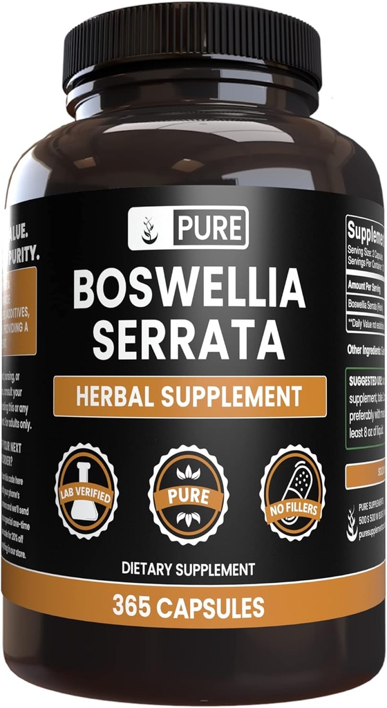 Pure Original Ingredienser Boswellia Serrata (365 kapsler) Ingen Magnesium eller Rice Fillers, Altid Pure, Lab Verified