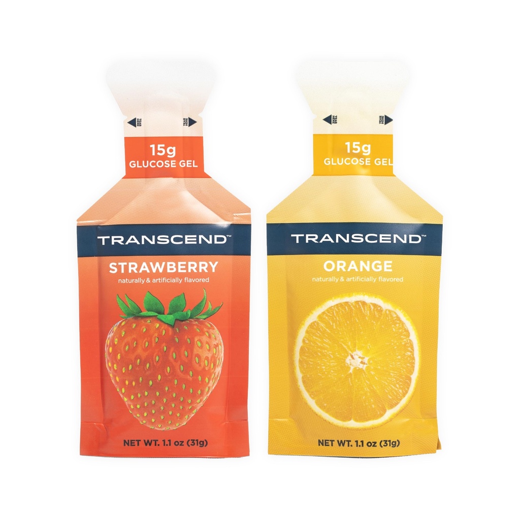 Transcend Foods Strawberry + Orange Gels (1.1 oz, Pack of 10) Fast- Actioning Carb Gel Strawberry and Orange Flavor - Koffein Free, Gluten Free