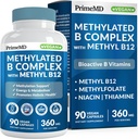 Metyleret B-kompleks med methylfolat og B12-methylcobalamin 1000 mcg - Methyleret Multivitamin til energi, hjernefunktion og wellness - vitamin B-kompleks til mænd og kvinder (90 Servering) (Pack of 1)