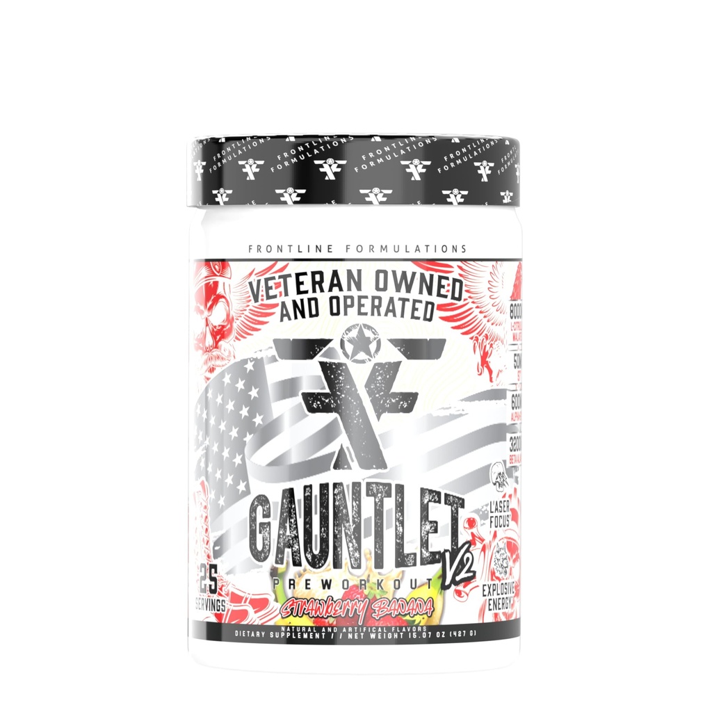 Gauntlet Pre- Workout Powder, Eksplosive workouts, Laser Focus, Mid Stim, Amazing Flavor, Veteran Ejes og drives, Packaging May Vary (25 Servere, Jordbær Banana)