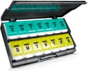 Ekstra store ugentlige pills Organizer 2 gange om dagen - Remtise Am / Pm Daily Pill Case Medicine Organizer, Trykknap 7 dag pill Box for piller / Vitamin / Cod Lever Oil / Kosttilskud (Cyan & Yellow)