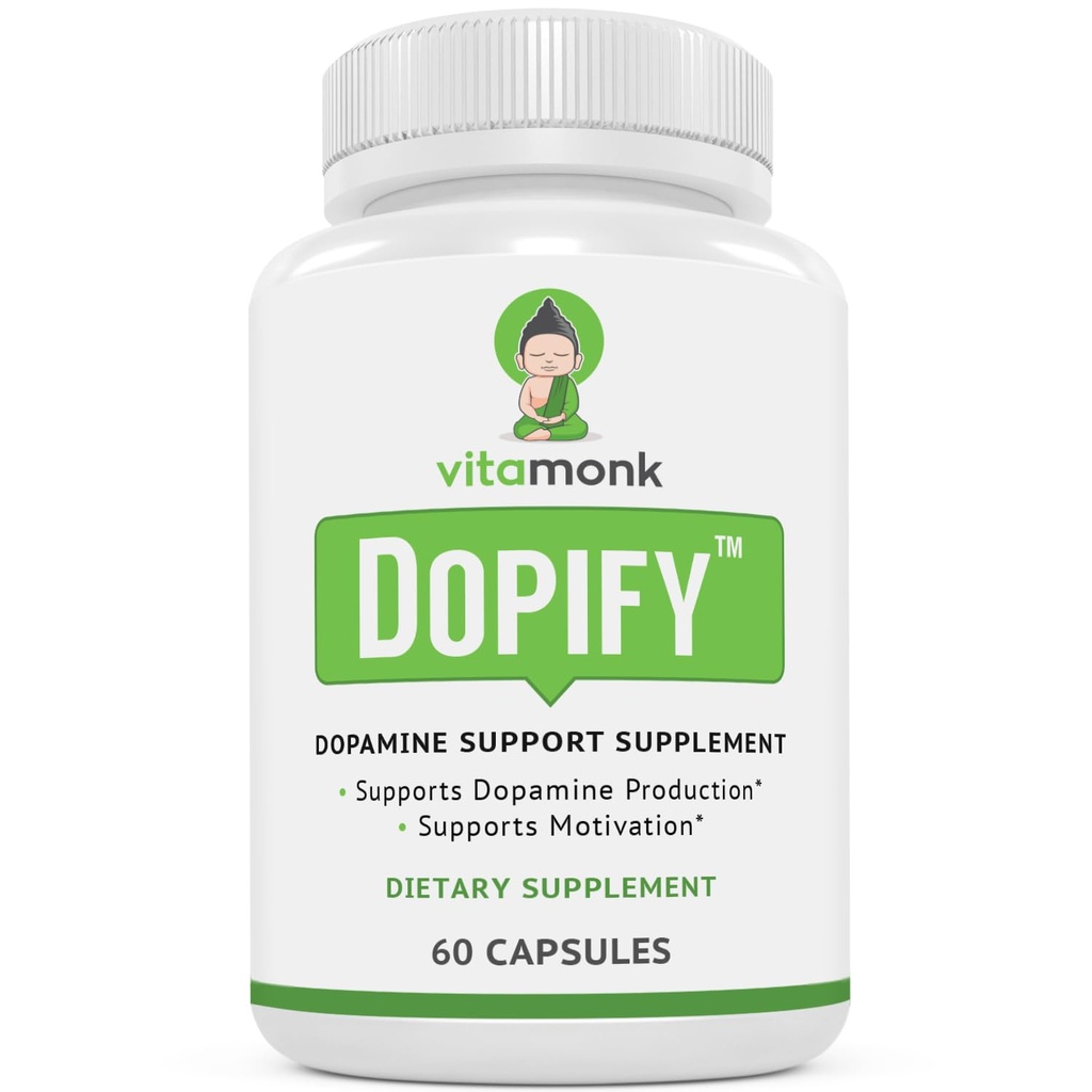 VitaMonk Dopify Dopamin Supplement Dopamin Booster med Uridin Monophosphat, Mucuuna Pruriens, L- Theanin, Tyrosine og mere - ingen kunstige fyldstoffer, Bare Brain Food - 60 kapsler