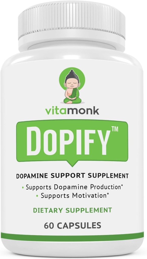 VitaMonk Dopify Dopamin Supplement Dopamin Booster med Uridin Monophosphat, Mucuuna Pruriens, L- Theanin, Tyrosine og mere - ingen kunstige fyldstoffer, Bare Brain Food - 60 kapsler