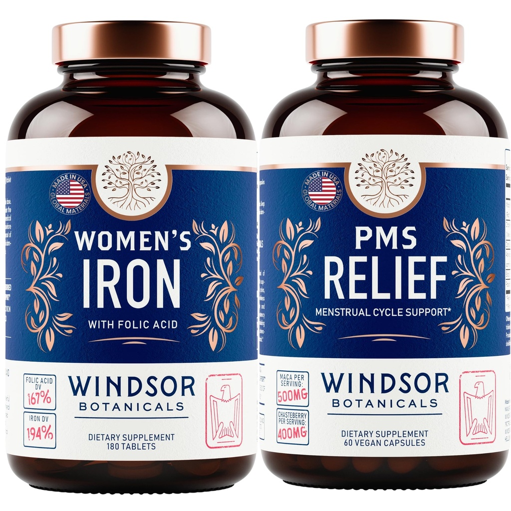WINDSOR BOTANICALS Jerntilskud og PMS Relief Bundle for kvinder