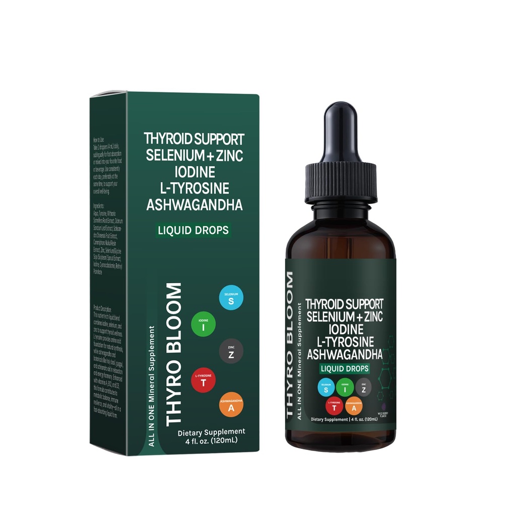 Thyroid Support Liquid Drops,Liquid Formula with Selenium,Zinc,Iodine,L-Tyrosine,Ashwagandha for Hormone Balance, Metabolism,Immune & Energy Support - 4 fl.oz. (120mL)