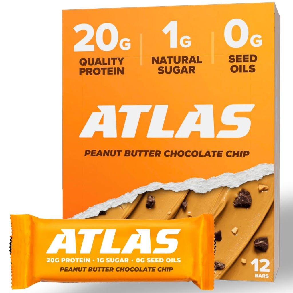 Atlas Bar - 20g Protein, 1g sukker, 0g frøolier, 0g kunstige sødemidler (Peanut Butter Chocolate Chip, 12 Greve)