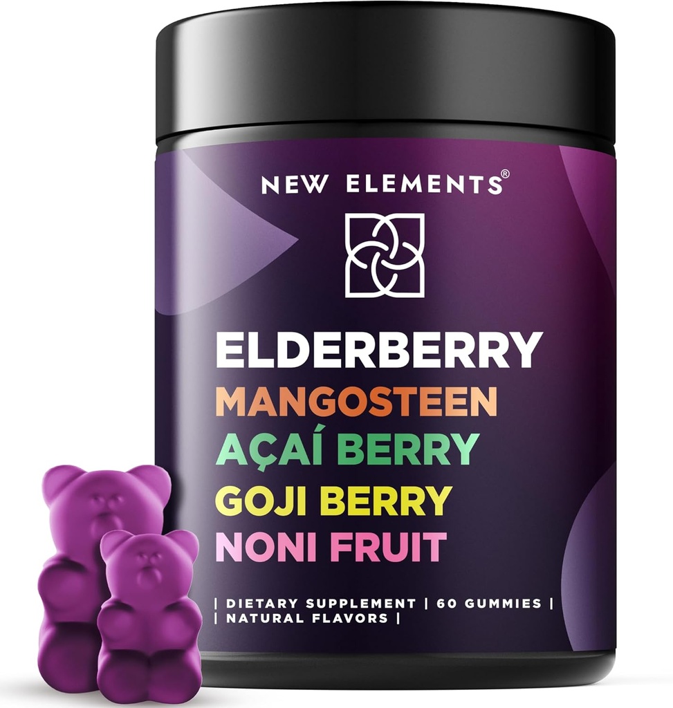 Antioxidant SuperStars - Elderberry Gummies med Mangosteen Memory 124; Acai Berry Memory 124; Goji Berry Memory 124; Noni Fruit Memory 124; Black Sambucus Elderberry Gummies Til børn og voksne Memory Support Memory 124; Vegan Memory 124; Non- GMO