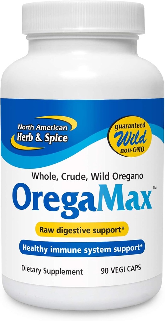 NORTH AMERICAN HERB & SPICE OregaMax - 90 Kapsler - Wild Oregano supplement - fordøjelse og immunforsvar - Oregano Oil, hvidløg, Onion - Non-GMO - 90 Total Servering