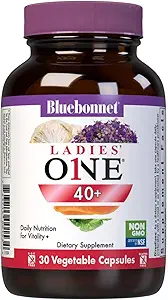 Bluebonnet Nutrition Ladies 'ONE 40 + Whole Food- Bed Multiple, Women Multivitamin for Women 40 +, Soy- Free, Non- GMO, Gluten Free, 30 Vegetabilske kapsler, 30 Servering