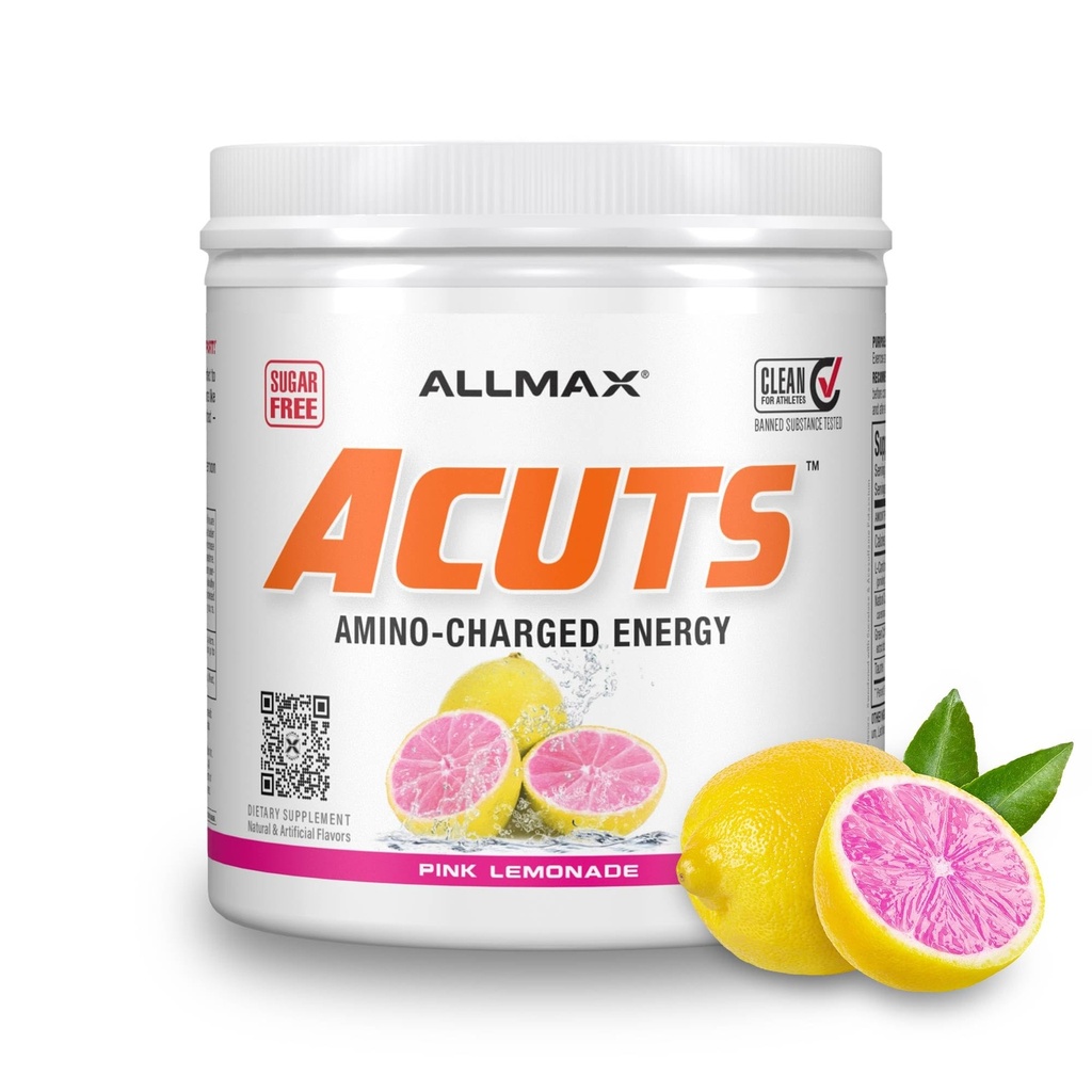 ALLMAX Nutrition AMINOCUTS (ACUTS), Amino-Charged Energy Drink med Taurine, L-Carnitin, Green Coffee Bean Extract, Pink Lemonade, 30 Servere