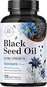 Black Seed Oil Softgels 1000mg - Premium Nigella Sativa Blackseed, Pure Natural Black Cumin Seed Oil & Antioxidant til hud & immunforsvar - Ikke GMO, Flasket i USA Supplement - 120 Softgels