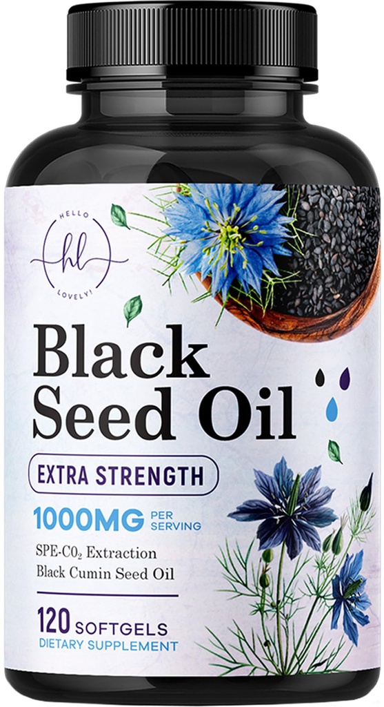 Black Seed Oil Softgels 1000mg - Premium Nigella Sativa Blackseed, Pure Natural Black Cumin Seed Oil & Antioxidant til hud & immunforsvar - Ikke GMO, Flasket i USA Supplement - 120 Softgels