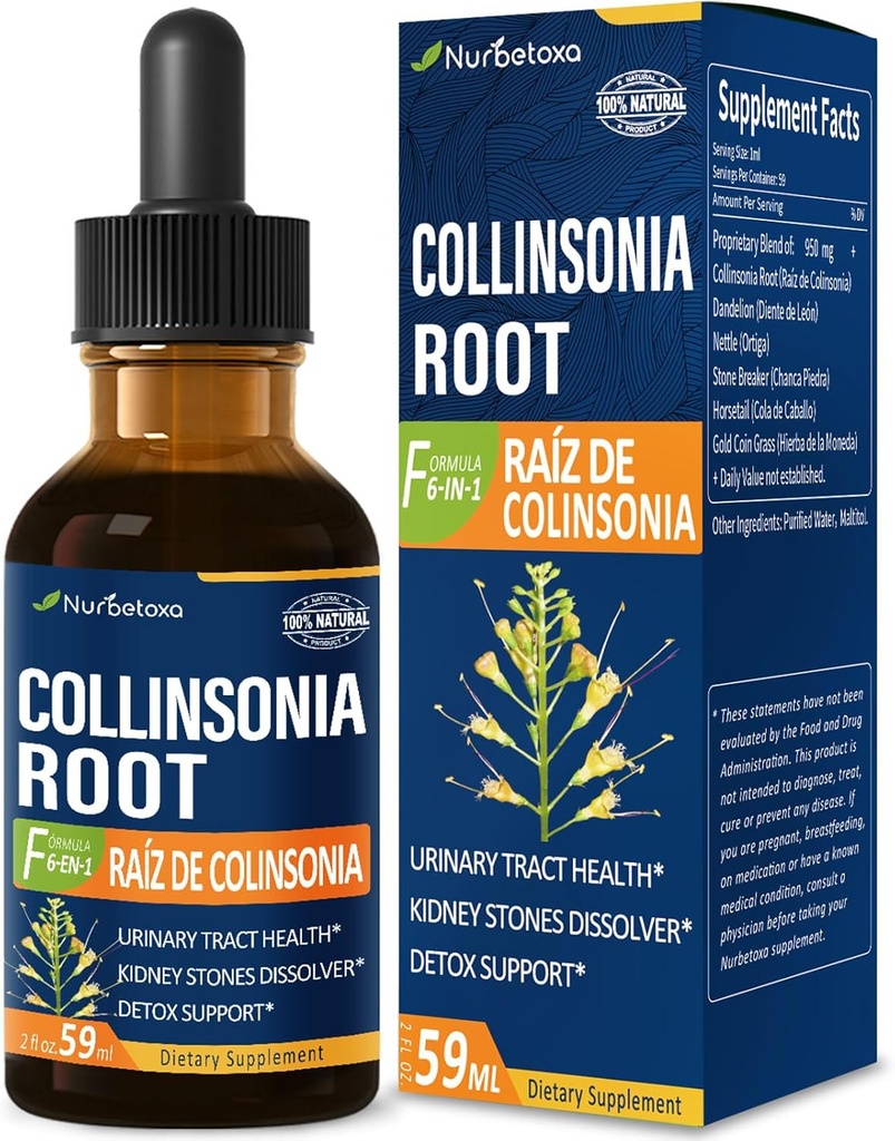 Collinsonia (Stone Root) Drops for Urinary Tract Health, Natural Herbal Formel Supplement w / Stone Breaker Chanca Piedra Extract Support Nyresten Stones Dissolver & Detox Cleanse. 2oz