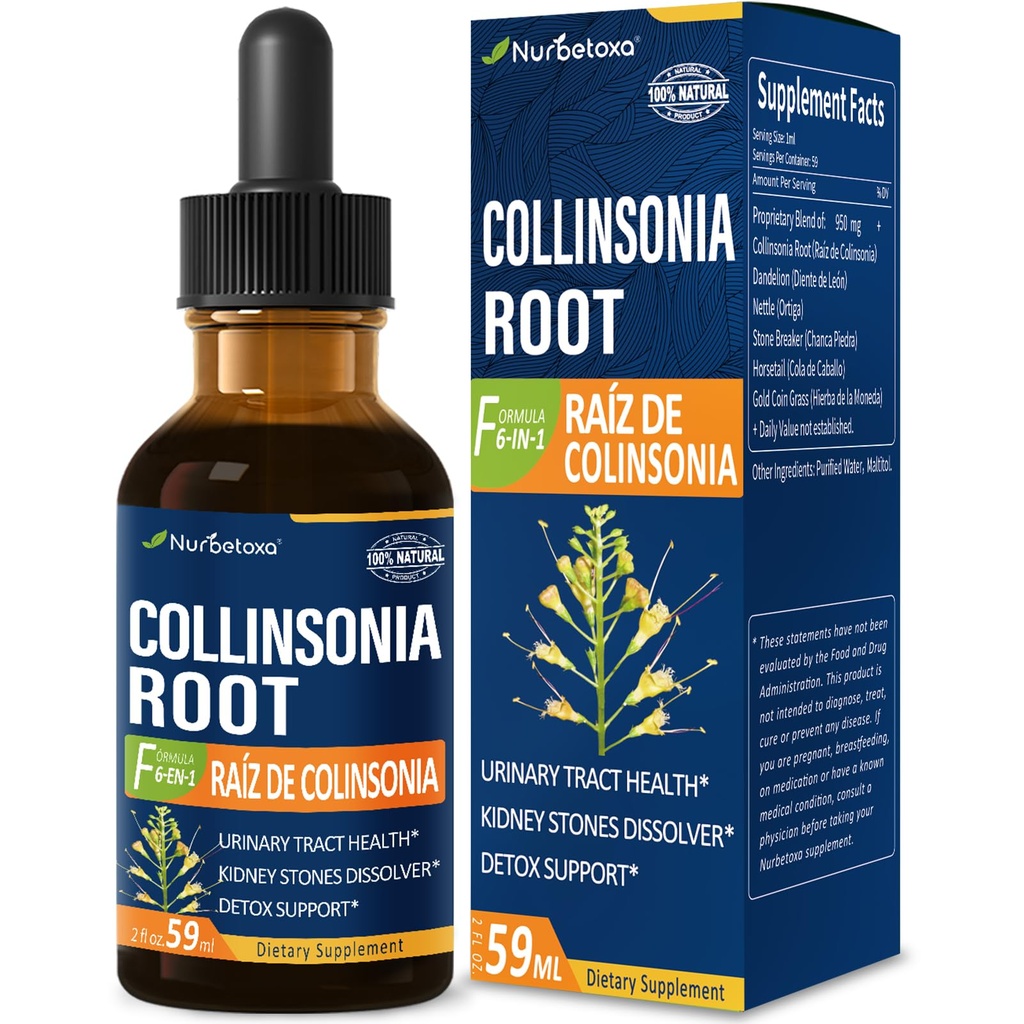 Collinsonia (Stone Root) Drops for Urinary Tract Health, Natural Herbal Formel Supplement w / Stone Breaker Chanca Piedra Extract Support Nyresten Stones Dissolver & Detox Cleanse. 2oz