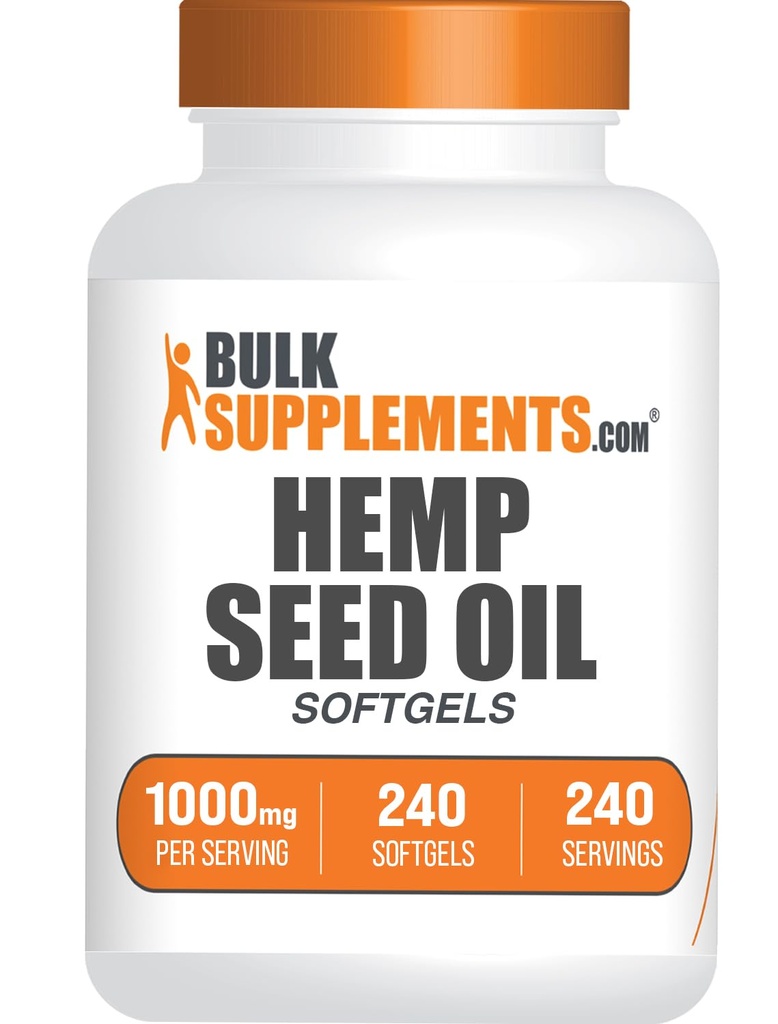 BulkSupplements.com Hemp Seed Oil Softgels - Omega 3 Supplement, Urte Supplement, Hemp Seed Oil 1000mg - Gluten Free, 1 Softgel per Serving, 240 Count (Pack of 1)