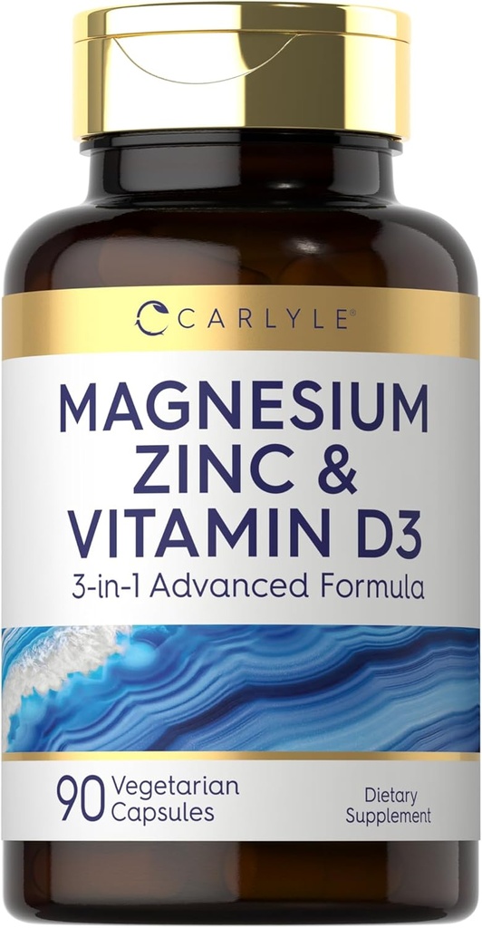 Carlyle Magnesium Zink og D3- vitamin 124; 90 Kapsler 124; 31- 1 Avanceret formel 124; Vegetarisk, Non- GMO og Gluten Free