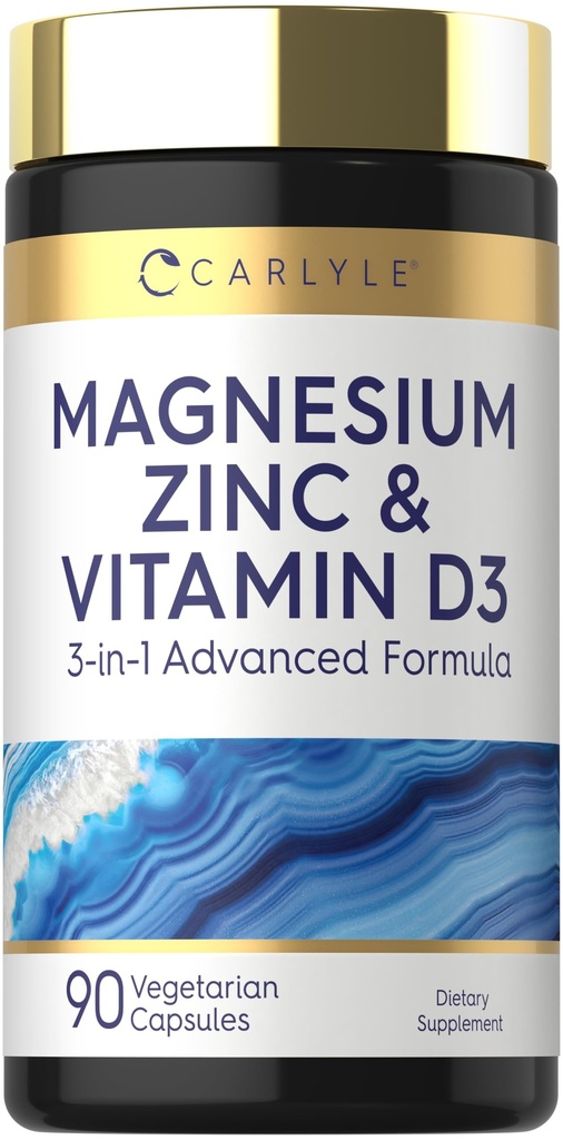 Carlyle Magnesium Zink og D3- vitamin 124; 90 Kapsler 124; 31- 1 Avanceret formel 124; Vegetarisk, Non- GMO og Gluten Free