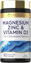 Carlyle Magnesium Zink og D3- vitamin 124; 90 Kapsler 124; 31- 1 Avanceret formel 124; Vegetarisk, Non- GMO og Gluten Free