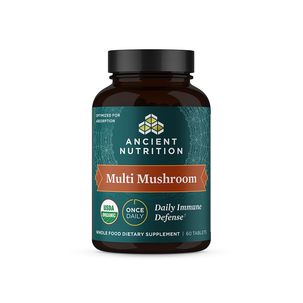 Ancient Nutrition Mushroom supplement, Organic Multi Mushroom immunsupport Tablet, Understøtter Stress Response, Gluten Free, Paleo og Keto Friendly, 60 Greve