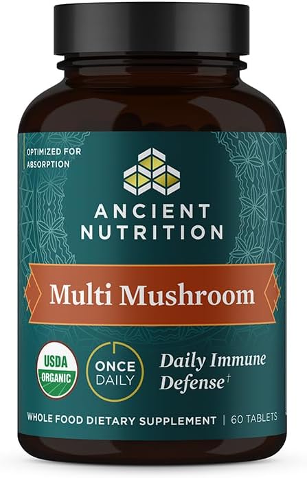 Ancient Nutrition Mushroom supplement, Organic Multi Mushroom immunsupport Tablet, Understøtter Stress Response, Gluten Free, Paleo og Keto Friendly, 60 Greve