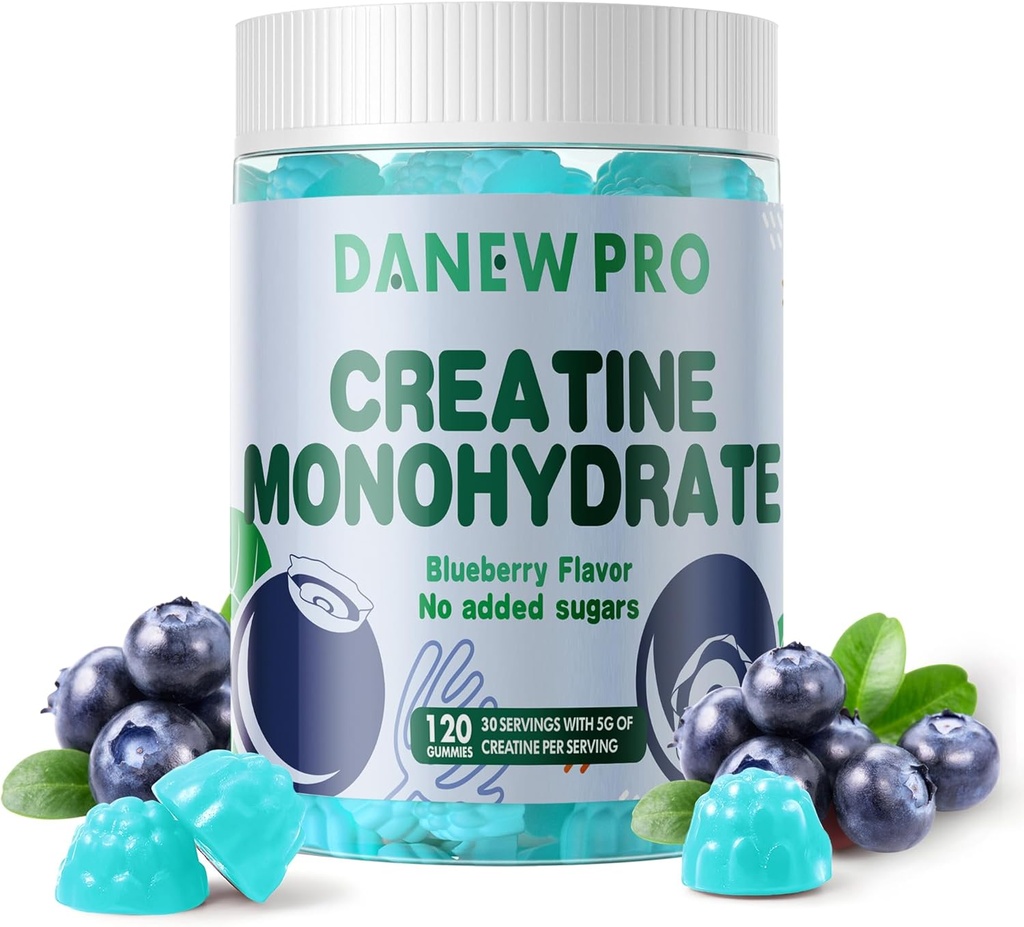Creatin monohydrat Gummies 5000mg til mænd og kvinder, Creatin monohydrat til muskel styrke, muskel builder, energi boost, præ-workout supplement (120 greve) -blåbær flavor