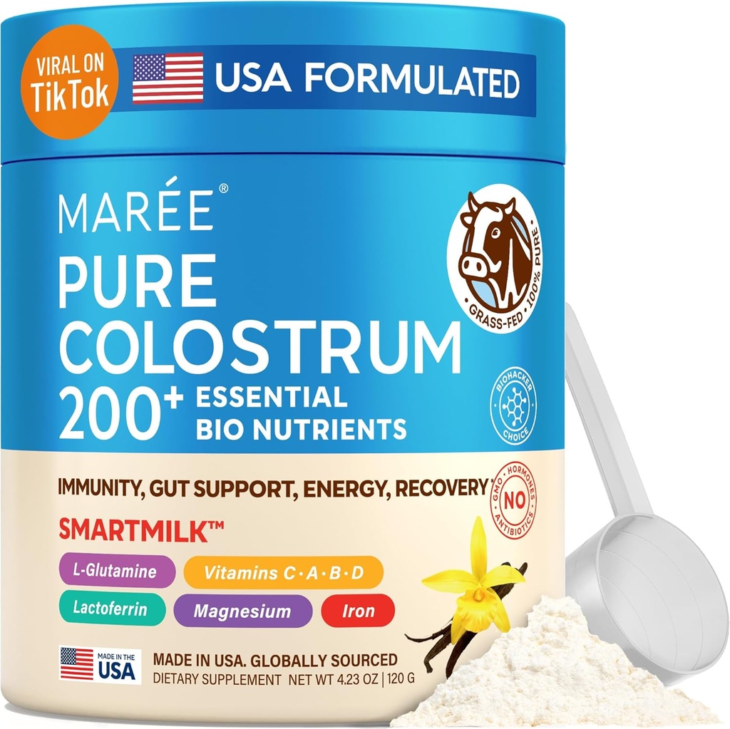 MAREE Colostrum Supplement - Bovin Colostrum pulver til kvinder & mænd til Gut Health - Græs Fed Colustrum immunforsvar supplement Gut Sundhed for kvinder med L Glutamin - Calostro Bovino Para Adultos