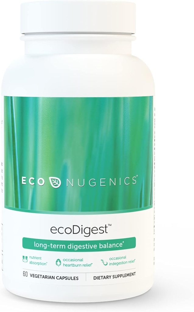 EcoNugenics EcoDigest Digestive Health Supplement - 60 Capsules - Digestive Support - Urter, Medicinske svampe & Enzymer