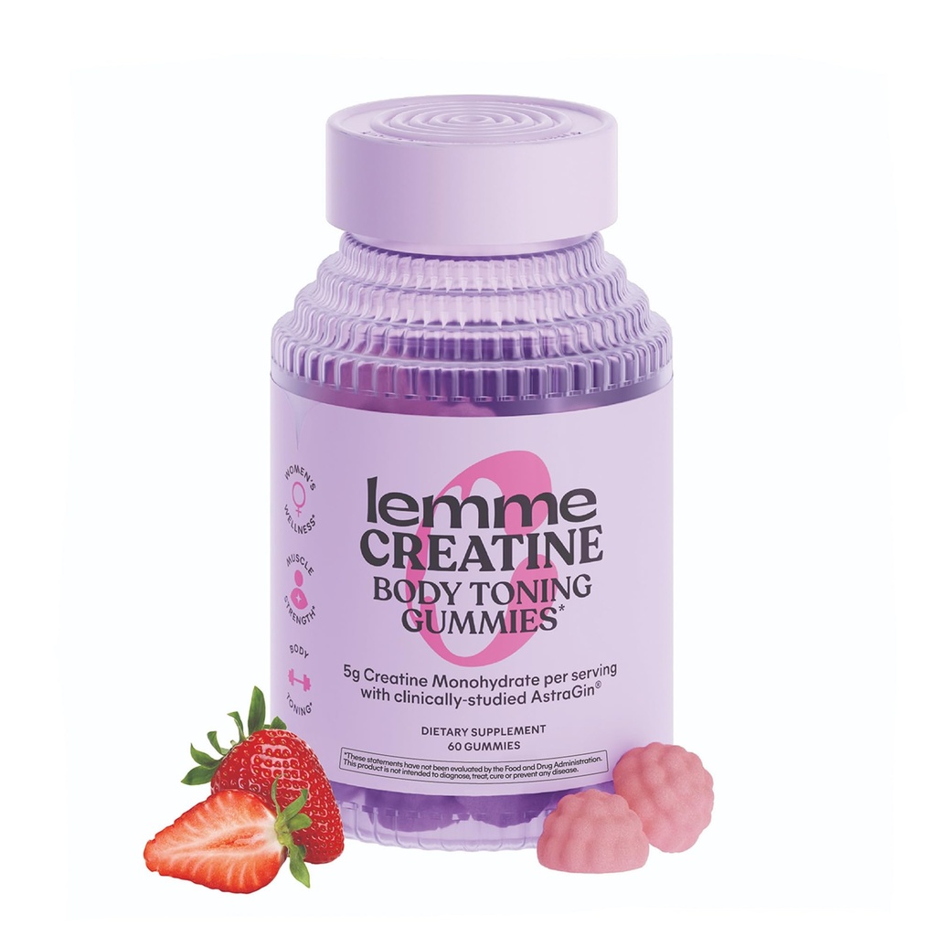 Lemme Creatinine monohydrat gummies for kvinder og mænd, 5g dosis til støtte Lean Muscle, Styrke, Inddrivelse, Kognitiv sundhed, w / Ginseng for Absorption, Sour Strawberry, NSF Certified, 60 Gummies