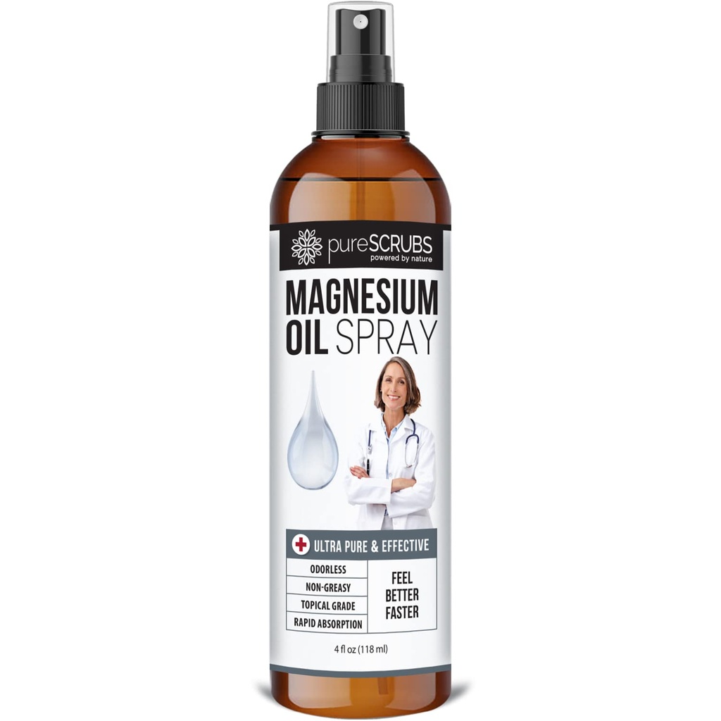 Hurtig fungerende ren topisk magnesiumoliespray til fødder, hud, krop, Ultra Hurtig Absorption for bedre sundhed, Pure Zechstein Brin - (4 fl oz - 1pk)