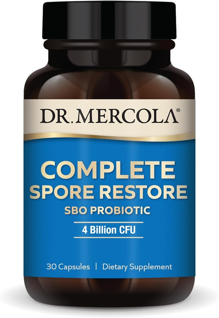 Dr. Mercola Complete Spore Restore, 30 Serveringer (30 kapsler), SBO Probiotic, 4 Millioner CFU, Kosttilskud, Understøtter sund immunfunktion, Non- GMO