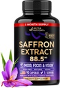 Natural Saffron Kosttilskud - Pure Saffron Extract 88.5 mg - Made in USA - Food Medical 124; Focus Medical 124; Vision Medical 124; Energistøtte - Eye Health for Women & Men - NonGMO Vegan Pills - 90 Powder Capsules, 3 Month Supply