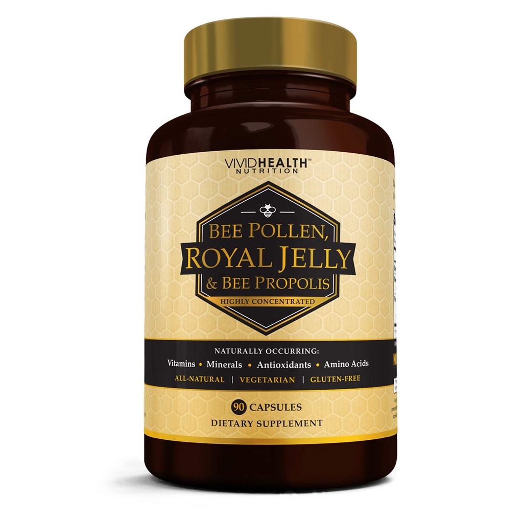 Høj potens Royal Jelly og Bee Pollen Kapsler, 90 Greve