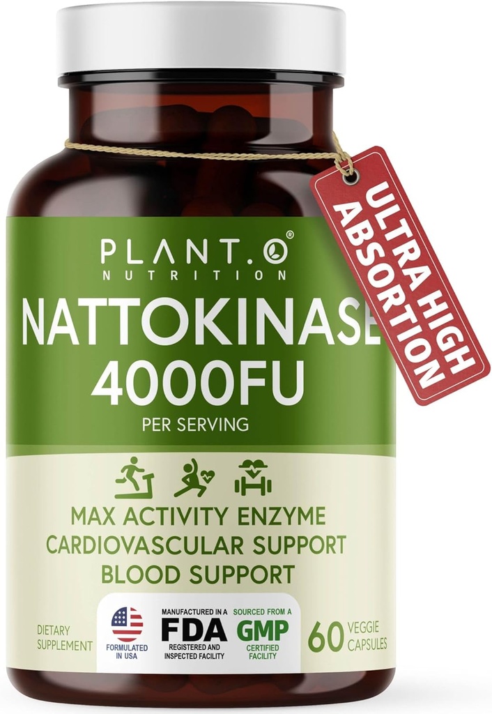 Nattokinase supplement med Max Enzyme Support - 4.000 FU Per Serving - Premium Nattokinase Formel for Heart Health Support - 60 Kapsler - Made in USA