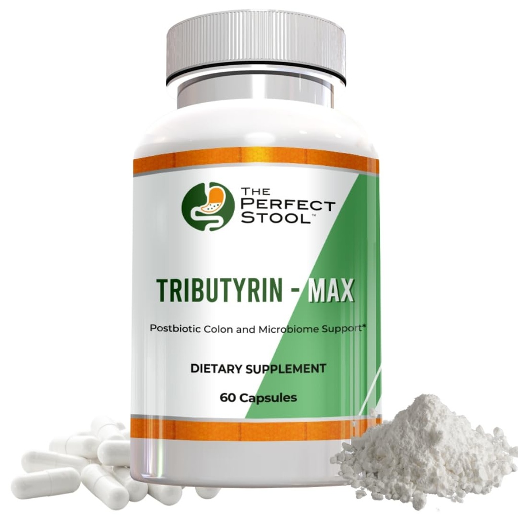 Tributyrin- Max Postbiotic Butyrate Supplement; Bloating, Gas and Leaky Gut Support; Perfect, Clean Wipe Poops; 750 mg Enteric Capsules; 3. part testet Gluten / Dairy- Free