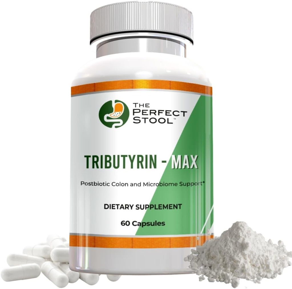 Tributyrin- Max Postbiotic Butyrate Supplement; Bloating, Gas and Leaky Gut Support; Perfect, Clean Wipe Poops; 750 mg Enteric Capsules; 3. part testet Gluten / Dairy- Free