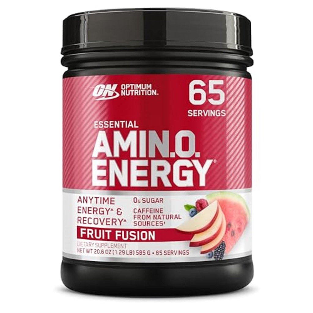 Optimum Nutrition Amino Energy - Pre Workout med grøn te, BCAA, Aminosyrer, Keto Friendly, Green Coffee Extract, Energy Powder - Fruit Fusion, 65 Servering (Packaging May Vary)