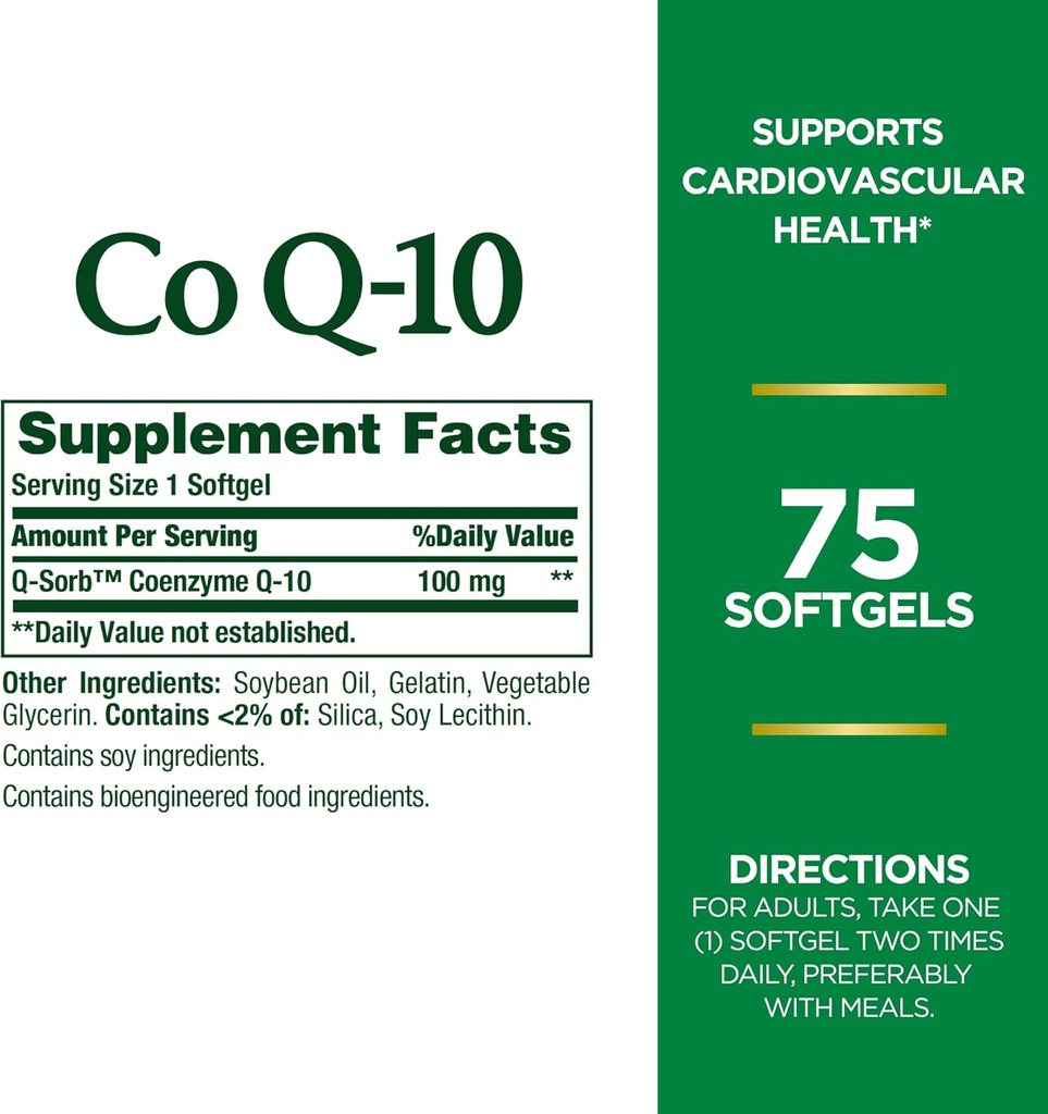 Nature 's Bounty CoQ10, Understøtter Heart Health, Kosttilskud, 100mg, 75 Softgels (pakke med 2)