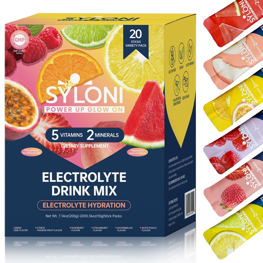 Electrolytes Powder Packets, Trial Variety Pack(20 Sticks), Sugar Free Hydration Packets Electrolyte Drink Mix with 7 Vitamins and Electrolytes, Keto Friendly, Vegan, Gluten Free