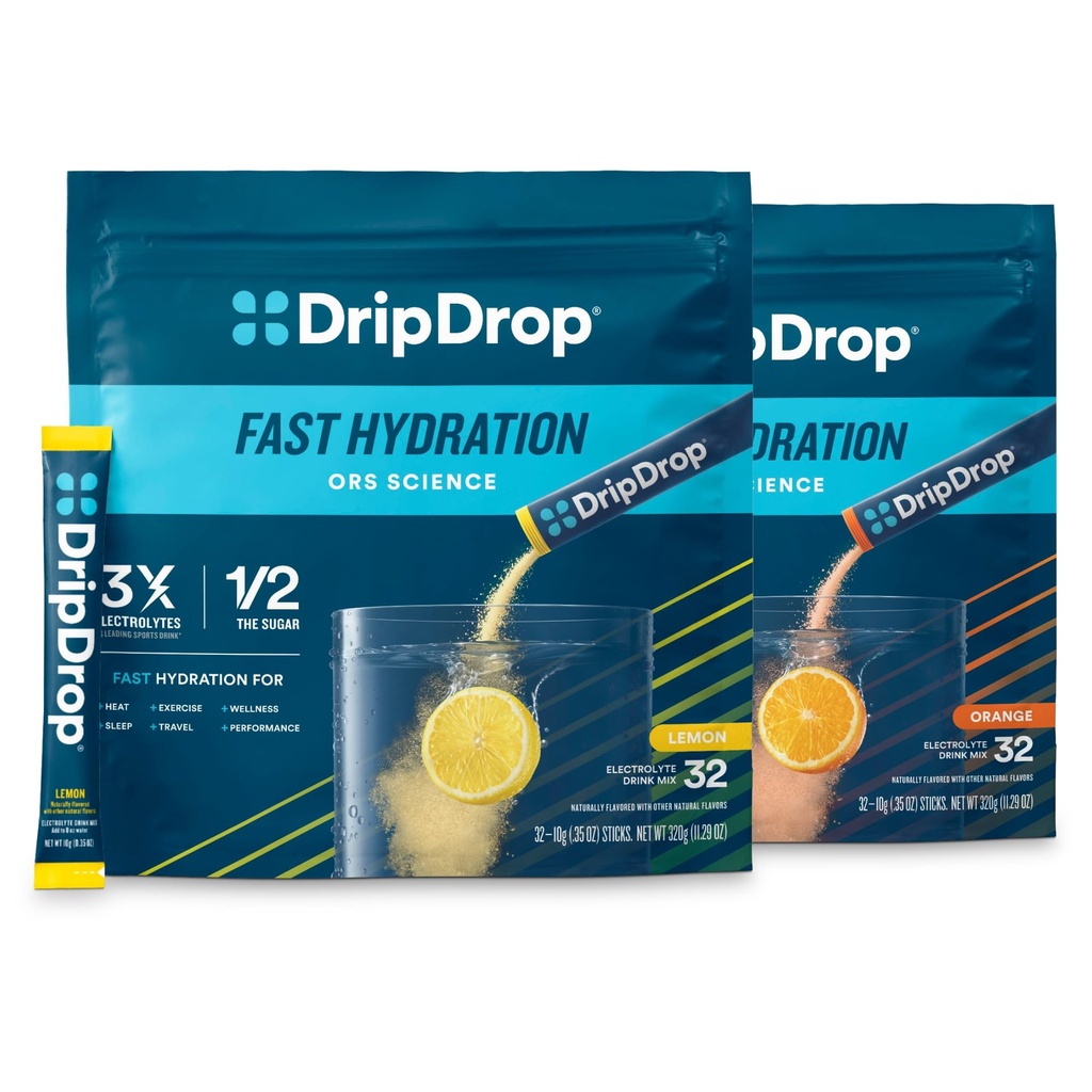 DripDrop Hydration - Electrolyte Powder Packets - Lemon & Orange Citrus Bundle - 64 Count