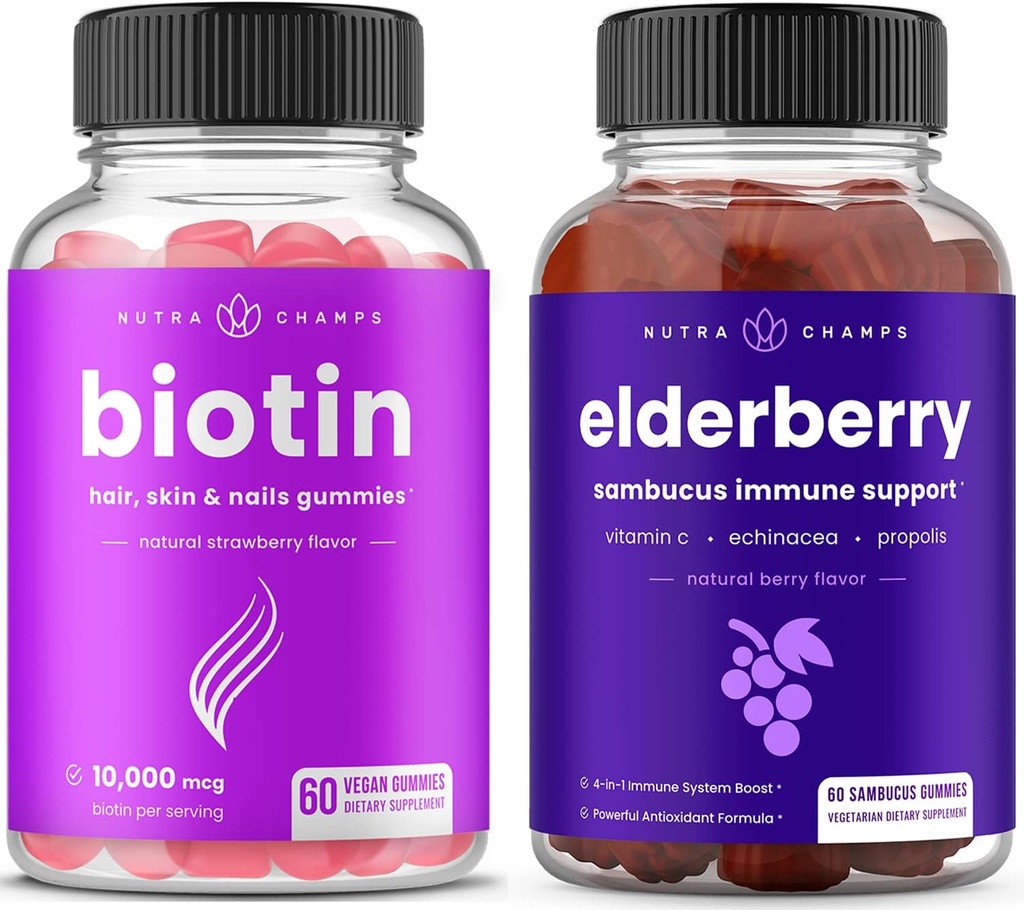 NutraChamps Biotin Gummies og Elderberry Gummies Bundle