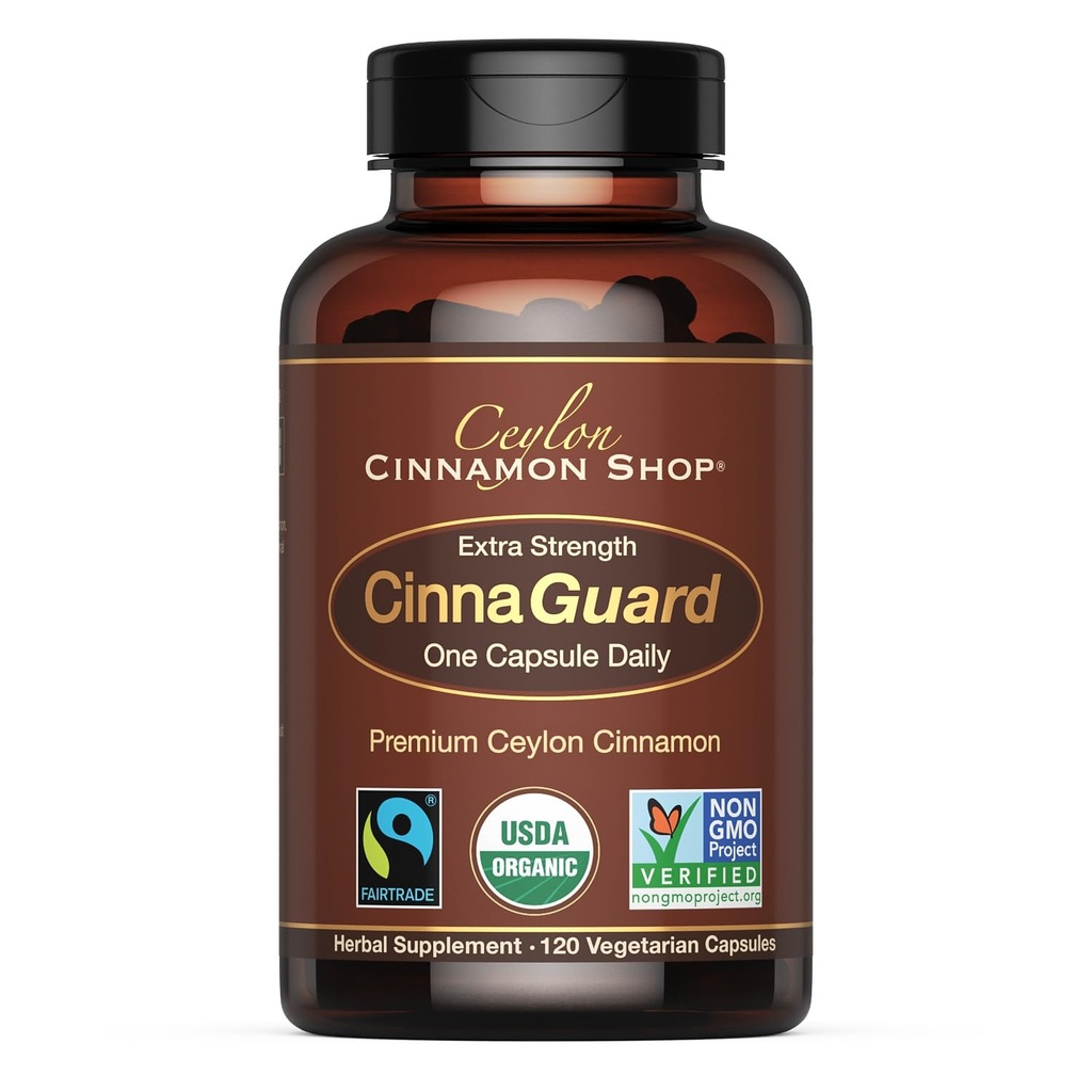 Ceylon Cinnamon Shop CinnaGuard ™ Organic Cylon Cinnamon Supplement 250 mg per kapsel124; Ekstra styrke