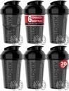 VELOMIX - 6 pack- Shaker Cups for Protein Shakes 20 oz - 6x Wire Whisk Shake 124; læk Proof Protein Shaker Flaske for Protein Shakes, Shaker Flaske Pack for Pre & Post Workout, Shaker Cup (ALL IN BLACK)