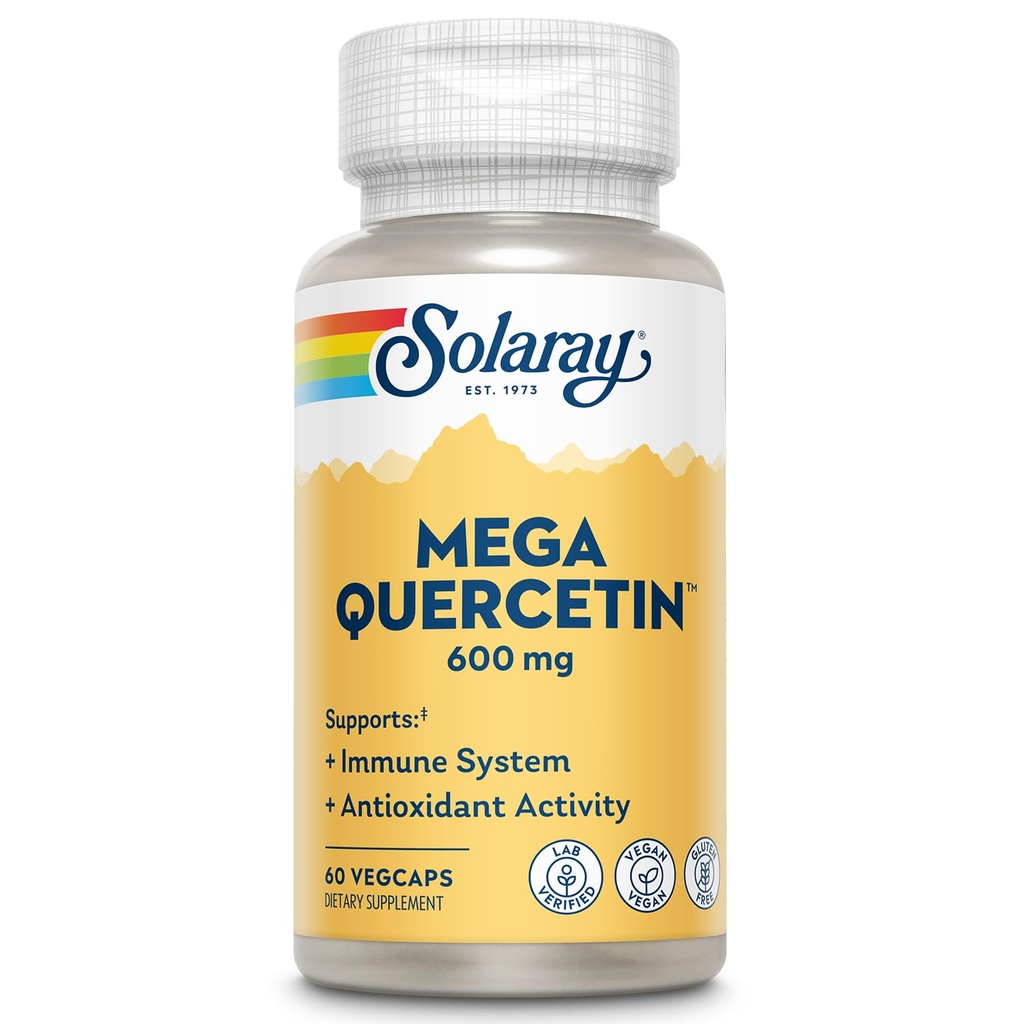 SOLARAY Mega Quercetin med Bromelain, C-vitamin og bioflavonoider - Antioxidant og immunsupport, Hearth Health and Blood Pressure Support - Vegan, 60- Day Garanti, 60 Serv, 60 VegCaps